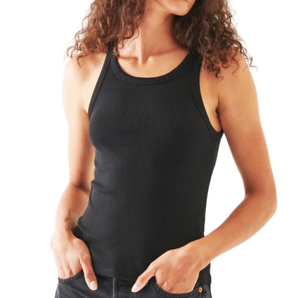 Patrick Assaraf - Pima Cotton High Crewneck Tank - Black - Large